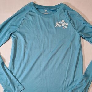 Hurley Girls Rash Guard Size 10/12 Blue UPF 50+ Long Sleeve Swim Shirt